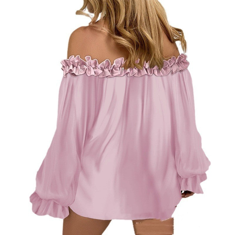 Casual Blouses Shoulder Off-Shoulder Long Sleeve Top Lotus Leaf Sleeve Shirt Loose Women's Clothing.