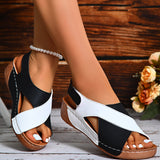Colorblock-crossed Wedges Sandals Summer Fashion Fish Mouth Platform Roman Shoes For Women.