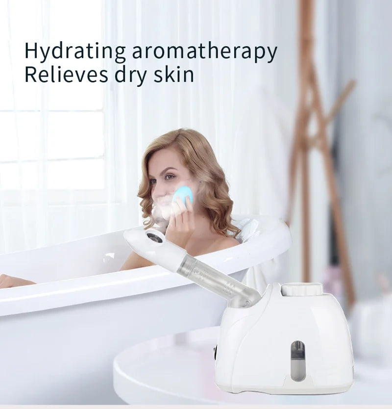 Appareil vapozone facial à vapeur chaude avec fonction ozone, conçu pour un nettoyage en profondeur et une hydratation optimale de la peau. Idéal pour un usage à domicile ou en institut, il aide à ouvrir les pores, purif