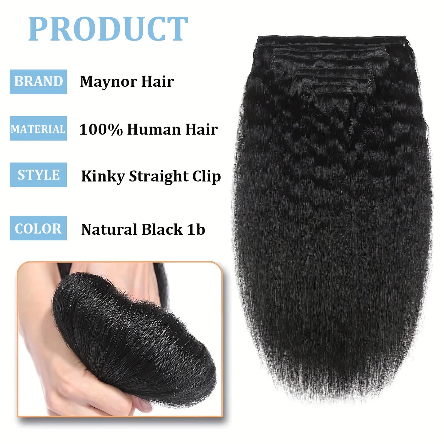 Extensions cheveux naturels brésiliens lisses – clips 100% Remy Human Hair