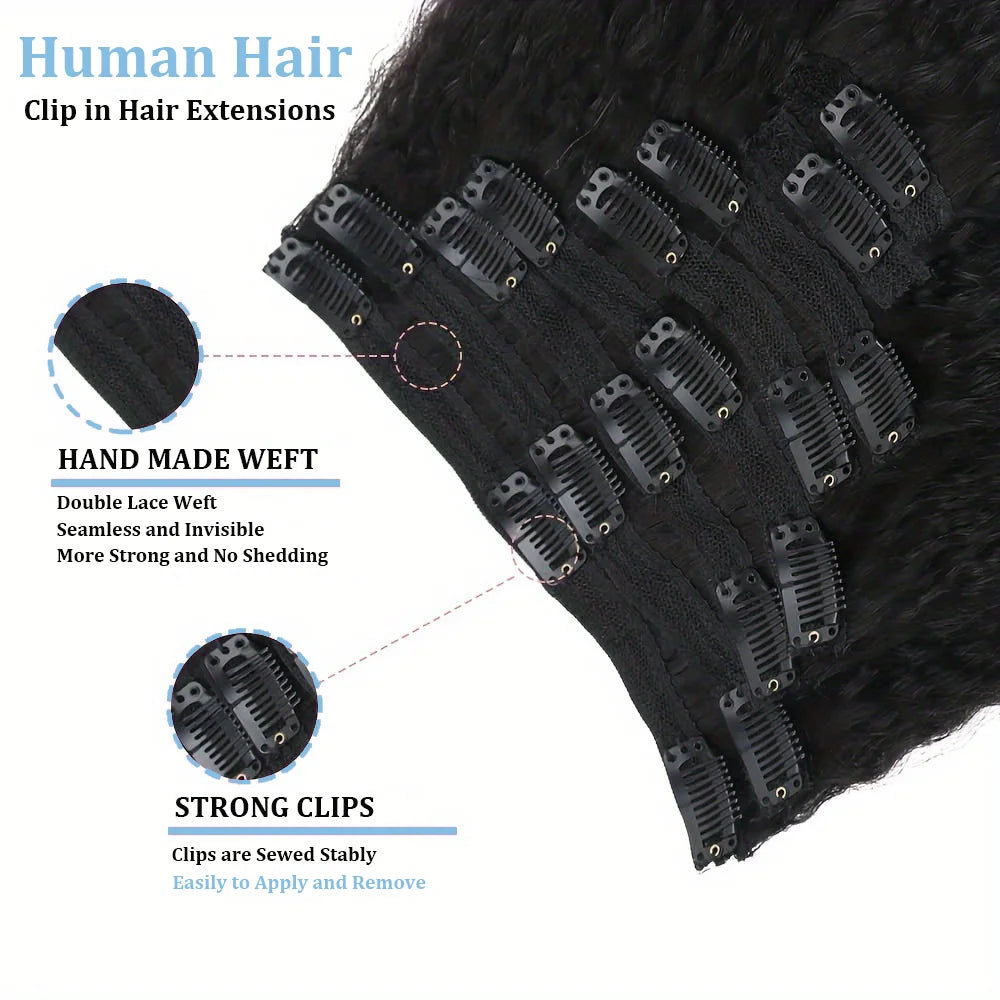 Extensions cheveux naturels brésiliens lisses – clips 100% Remy Human Hair