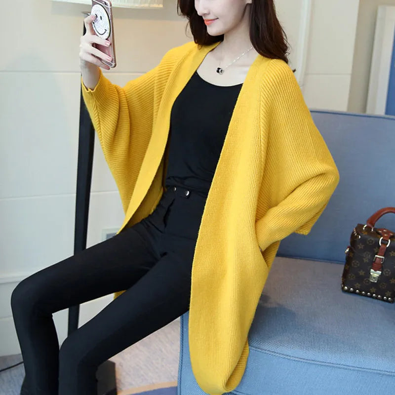 Cardigan Long Femme – Pull Oversize Manches Chauve-souris Automne Hiver | F-laglam.