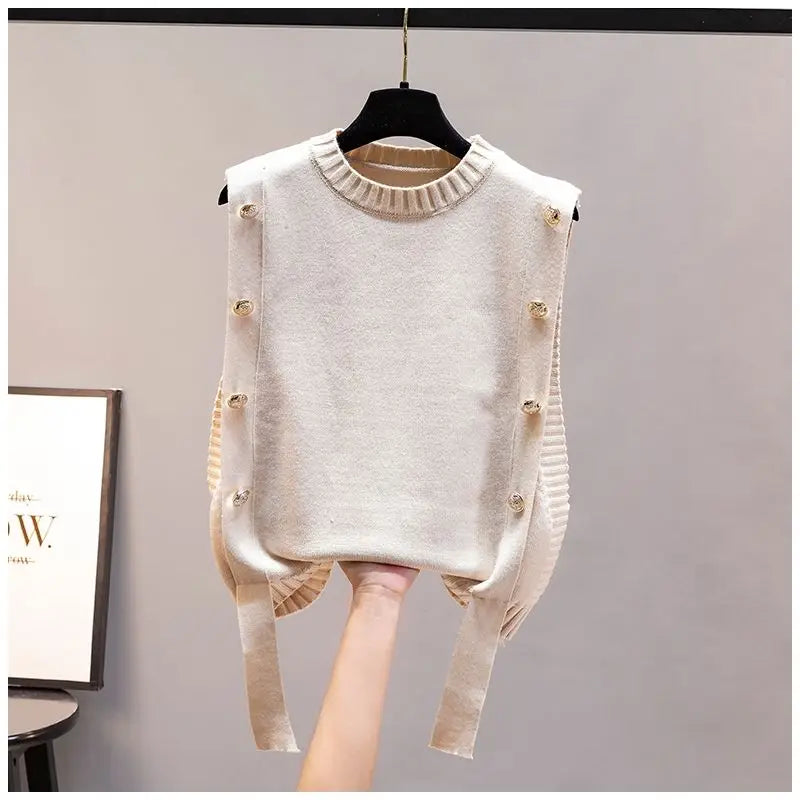 Gilet Femme Sans Manches – Pull Tricoté Col Rond Décontracté Printemps Automne.