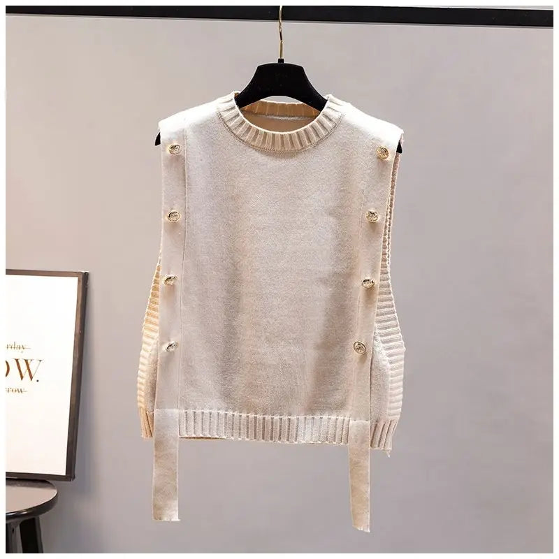 Gilet Femme Sans Manches – Pull Tricoté Col Rond Décontracté Printemps Automne.