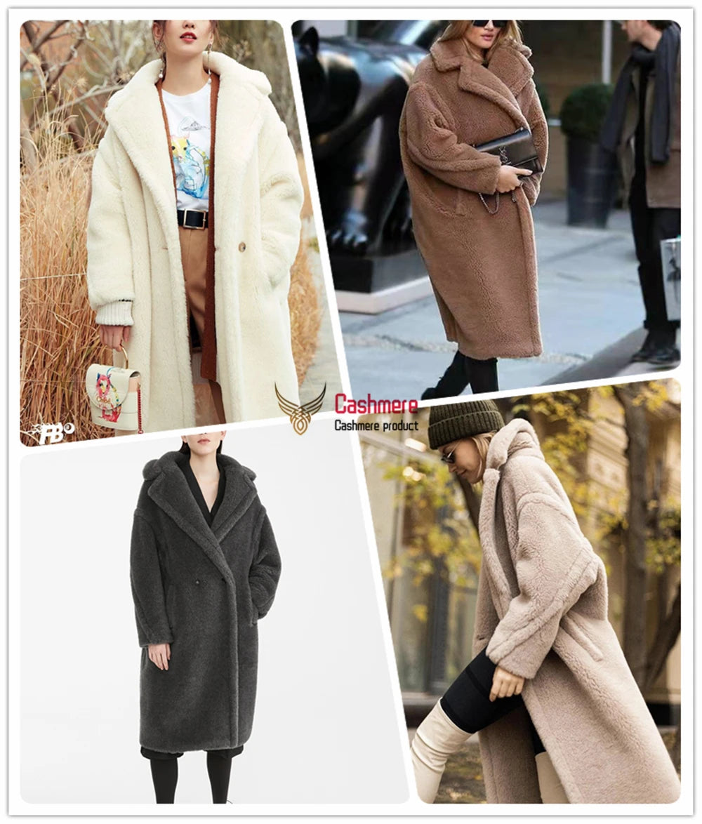 Manteau Teddy Bear Femme – Laine d’Alpaga Oversize, Chaud & Doux, Style Classique Décontracté Hiver