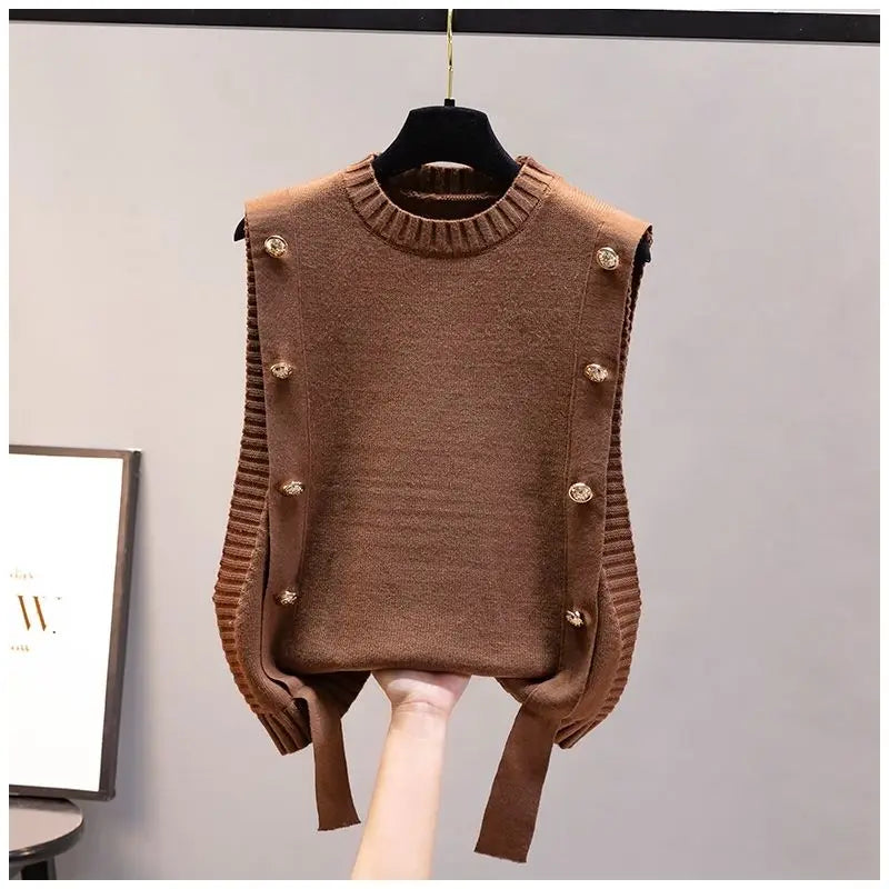 Gilet Femme Sans Manches – Pull Tricoté Col Rond Décontracté Printemps Automne.