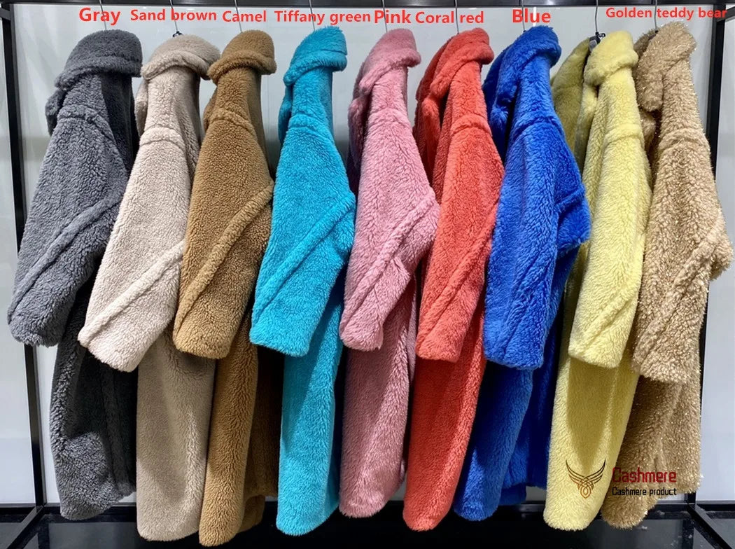 Manteau Teddy Bear Femme – Laine d’Alpaga Oversize, Chaud & Doux, Style Classique Décontracté Hiver.