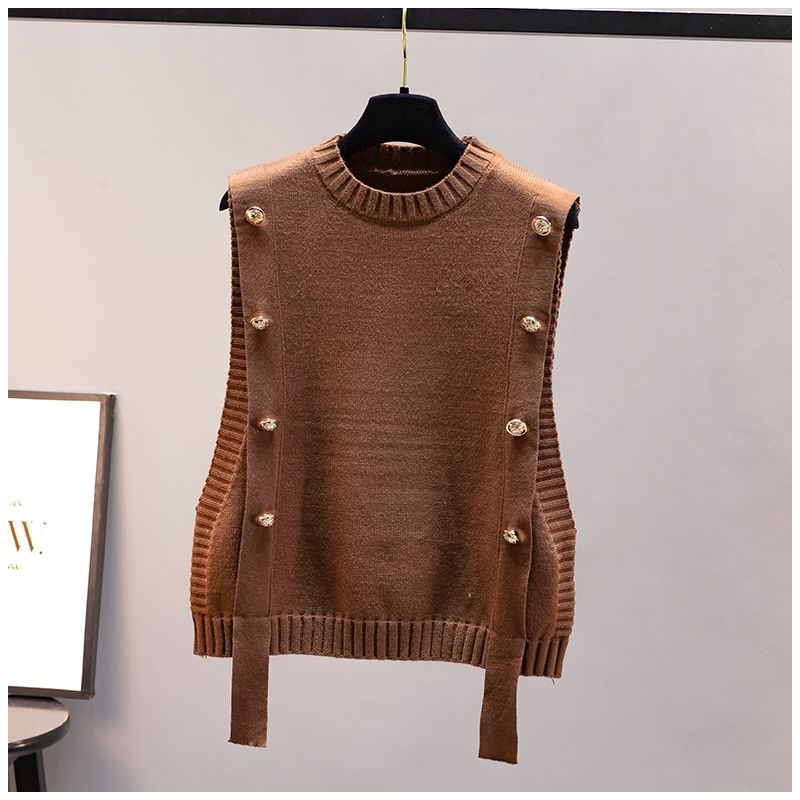 Gilet Femme Sans Manches – Pull Tricoté Col Rond Décontracté Printemps Automne.
