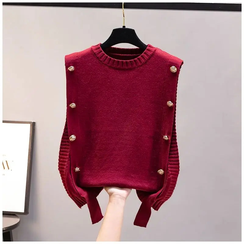 Gilet Femme Sans Manches – Pull Tricoté Col Rond Décontracté Printemps Automne