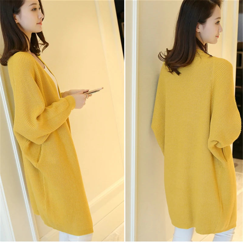 Cardigan Long Femme – Pull Oversize Manches Chauve-souris Automne Hiver | F-laglam.
