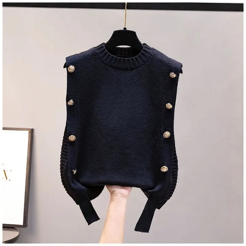 Gilet Femme Sans Manches – Pull Tricoté Col Rond Décontracté Printemps Automne.