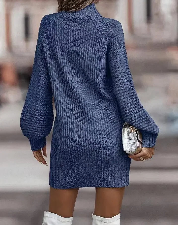 Robe pull femme à col montant et manches longues – automne/hiver élégante