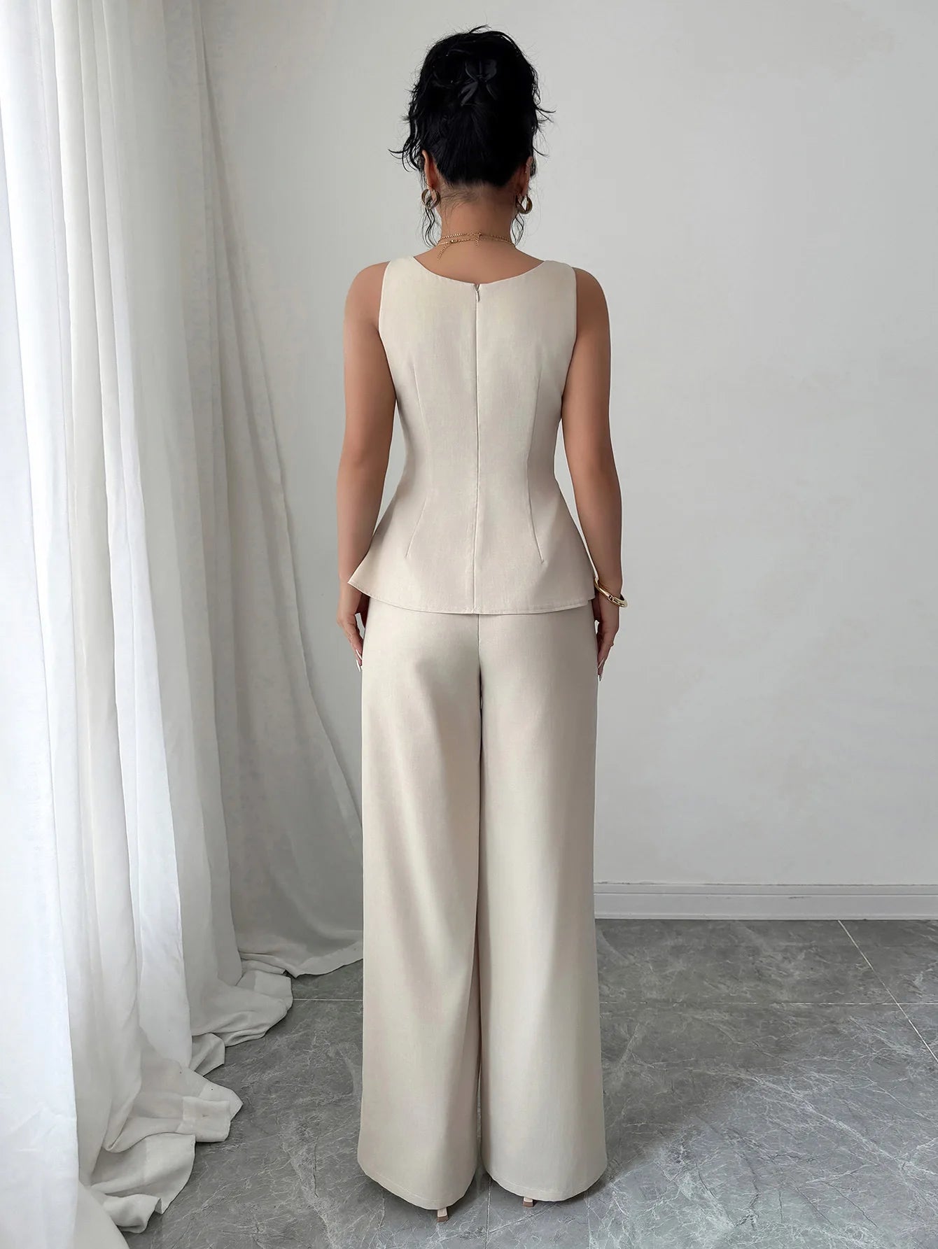 Ensemble Femme 2 Pièces – Top Sans Manches à Volants & Pantalon Large Taille Haute, Style Y2K Streetwear Chic | F-lagam.