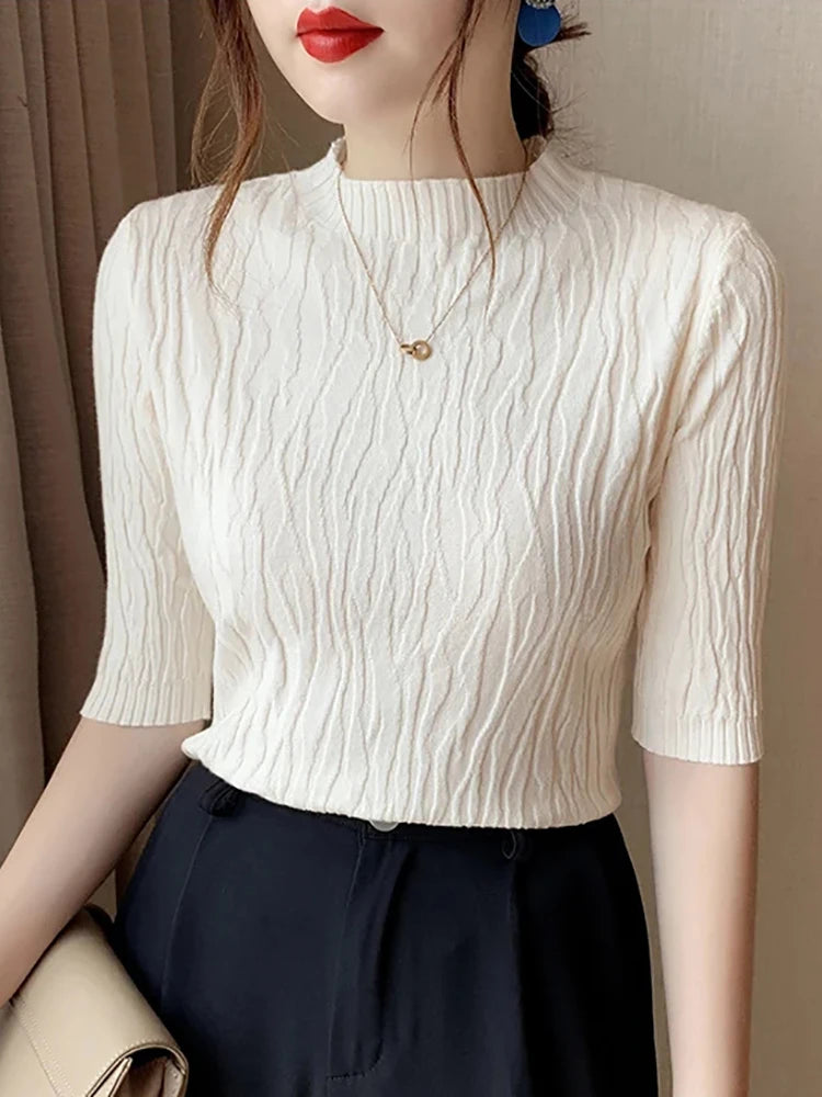 Pull Femme Slim à Manches Courtes – Mode Coréenne Printemps Été | F-laglam.