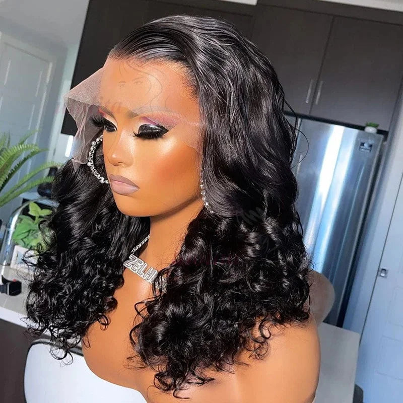 Perruque lace front 13x4 ondulée bouclée – cheveux humains 250% densité sans colle