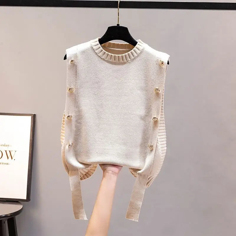 Gilet Femme Sans Manches – Pull Tricoté Col Rond Décontracté Printemps Automne
