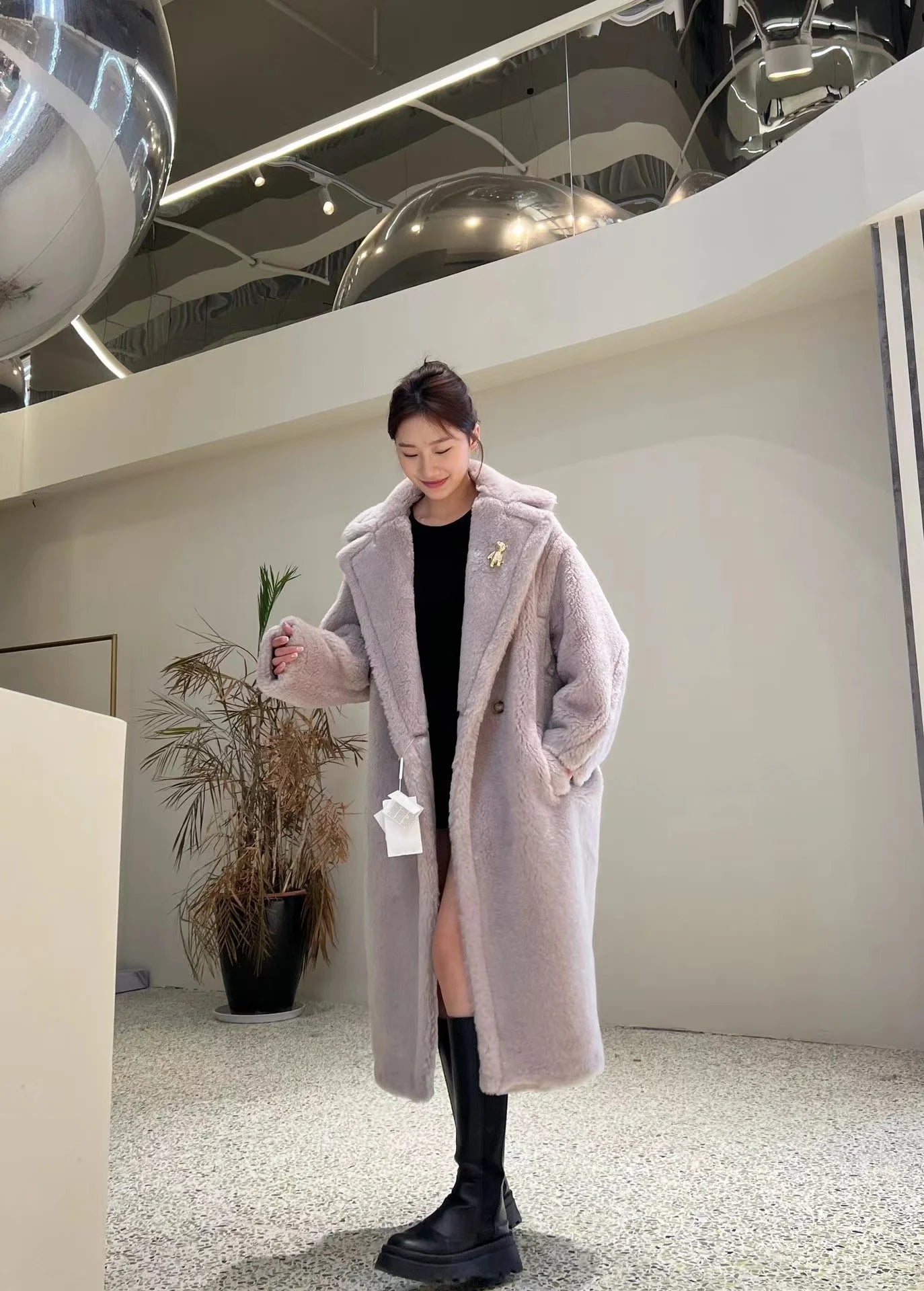 Manteau Teddy Bear Femme – Laine d’Alpaga Oversize, Chaud & Doux, Style Classique Décontracté Hiver.