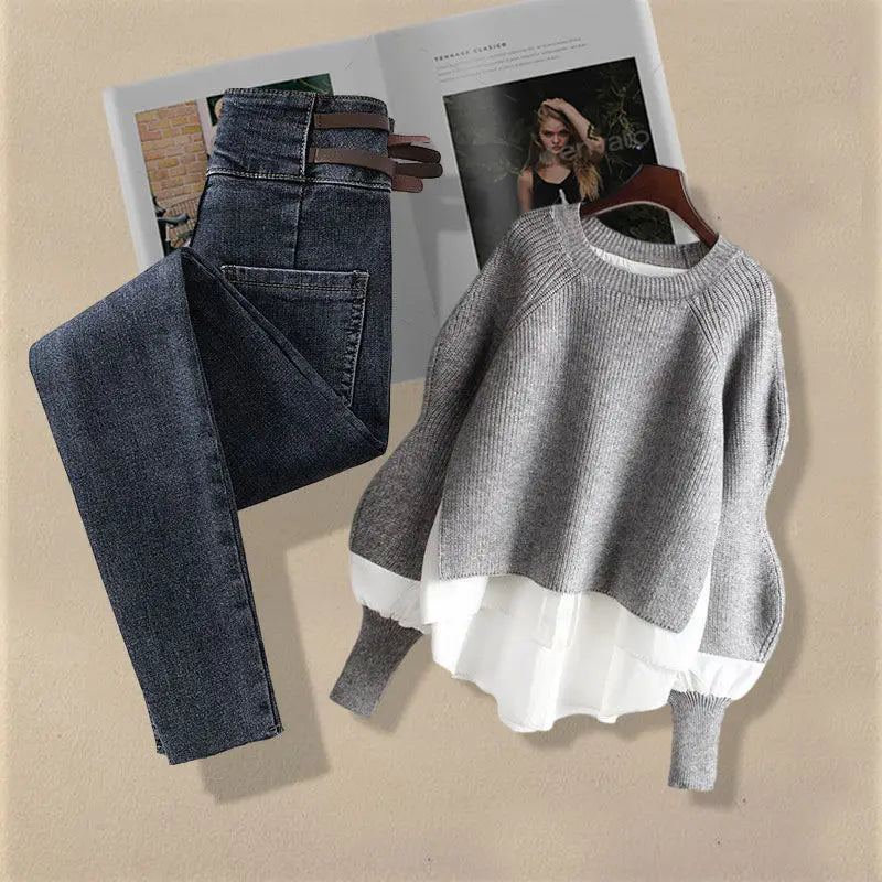 Ensemble femme printemps/automne 2024 – haut chemise deux-en-un et jean slim