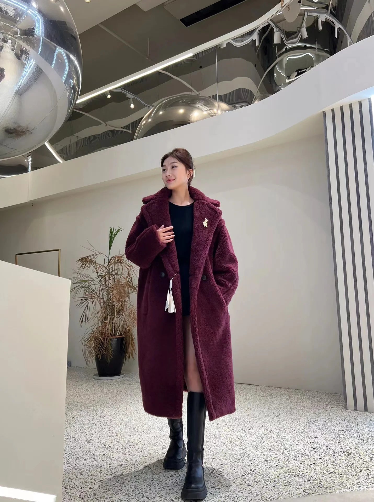 Manteau Teddy Bear Femme – Laine d’Alpaga Oversize, Chaud & Doux, Style Classique Décontracté Hiver
