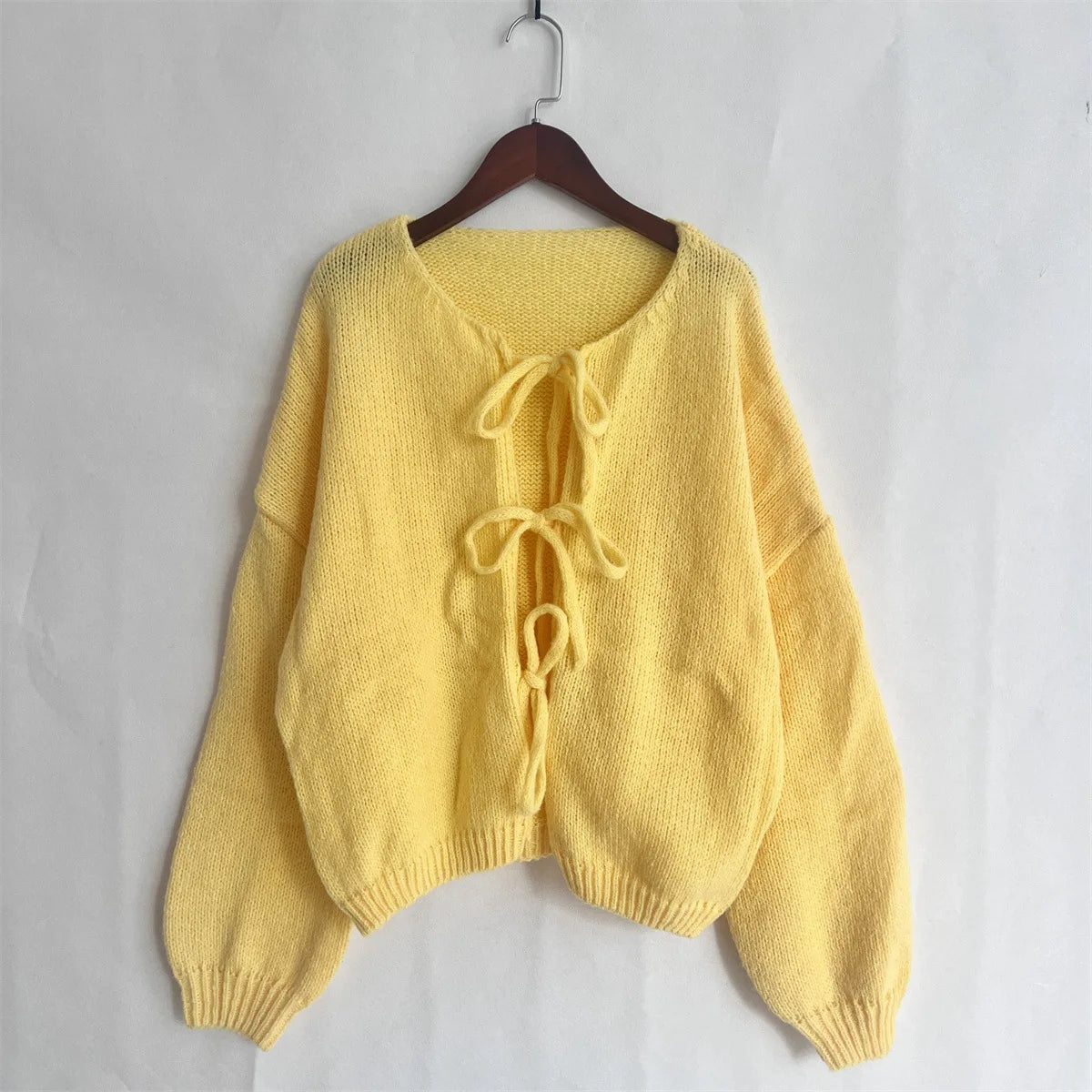 Cardigan Femme Élégant – Tricot Uni avec Lacet, Col Rond, Style Simple Chic |