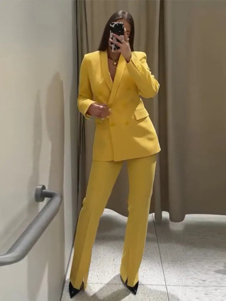 Tailleur Femme 2 Pièces – Blazer à Col Revers & Pantalon Large, Ensemble Bureau Chic 2025 | F-laglam.
