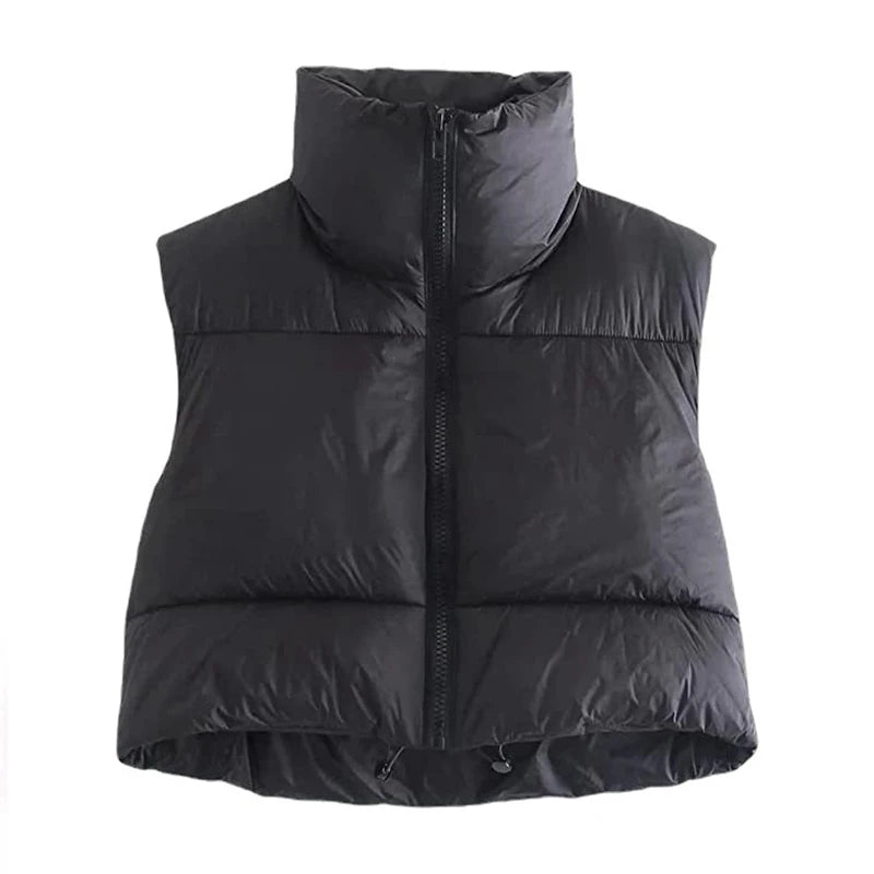 Gilet Court Doudoune Sans Manches Femme – Col Montant, Chaud & Léger