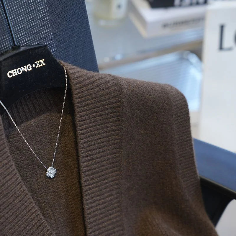 Gilet Pull Femme Sans Manches – Tricot Col V Uni Décontracté Automne Hiver.