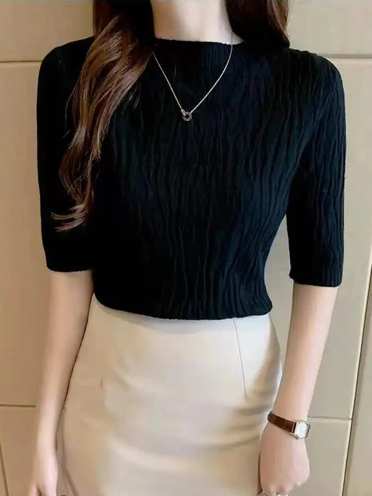 Pull Femme Slim à Manches Courtes – Mode Coréenne Printemps Été | F-laglam.