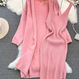 Ensemble robe pull et veste longue femme – style français printemps/automne 2024