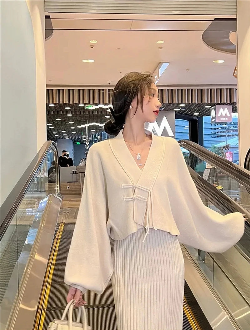 Ensemble Femme Hiver 2 Pièces – Robe Pull Tricotée & Haut Loose, Outfit Bodycon Chic Coréen Streetwear.