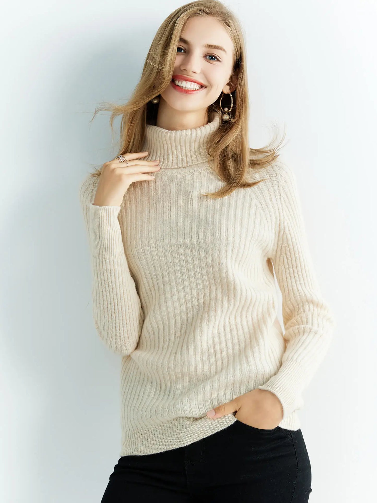 Pull Femme en Laine Mérinos 100 % – Col Roulé Tricoté Cachemire Automne Hiver.