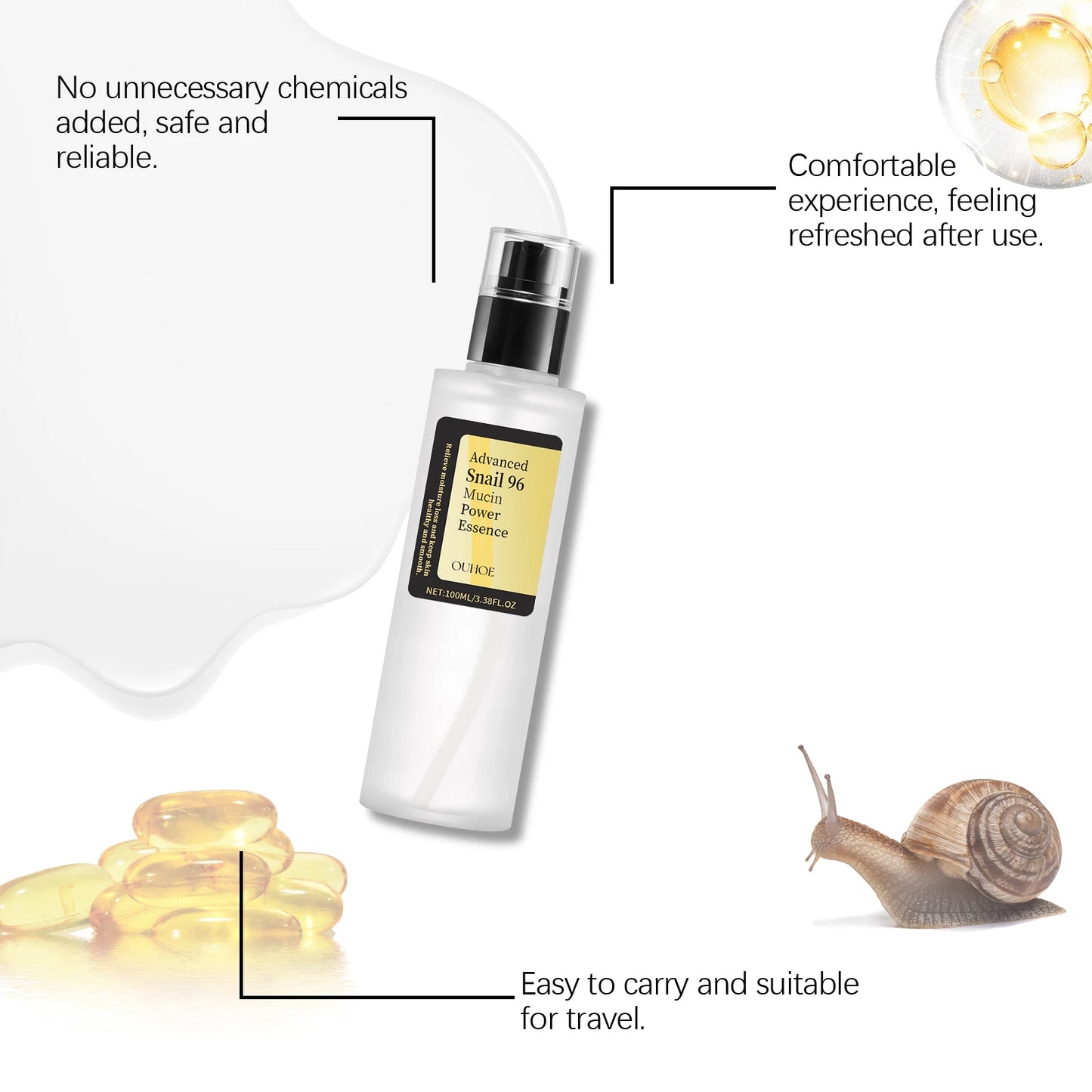 Essence Puissance Mucine d’Escargot 96 – Anti-Rides, Hydratante, Raffermissante et Éclaircissante