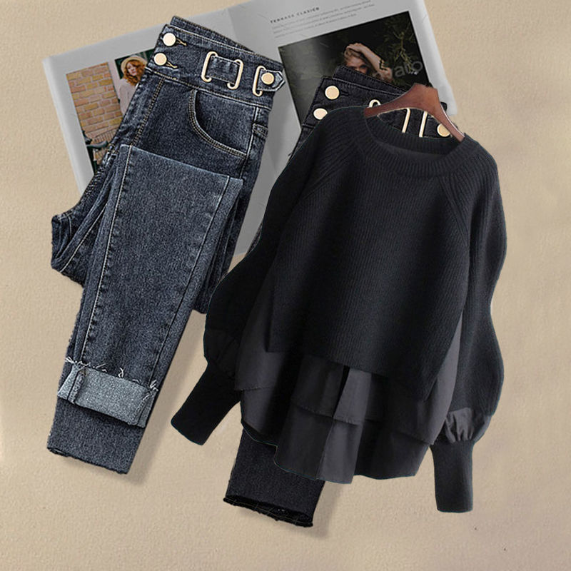 Ensemble femme printemps/automne 2024 – haut chemise deux-en-un et jean slim
