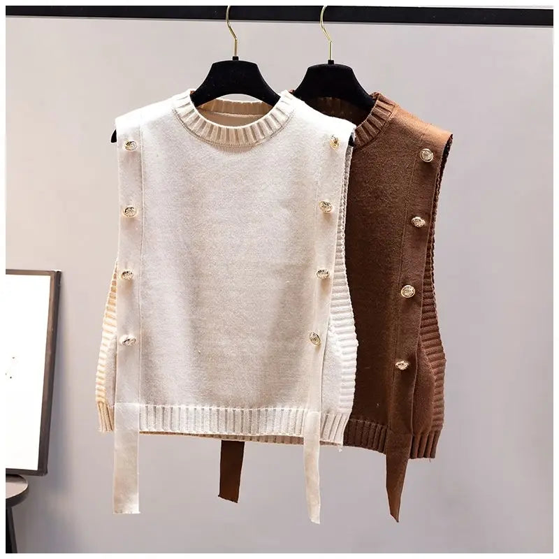 Gilet Femme Sans Manches – Pull Tricoté Col Rond Décontracté Printemps Automne.