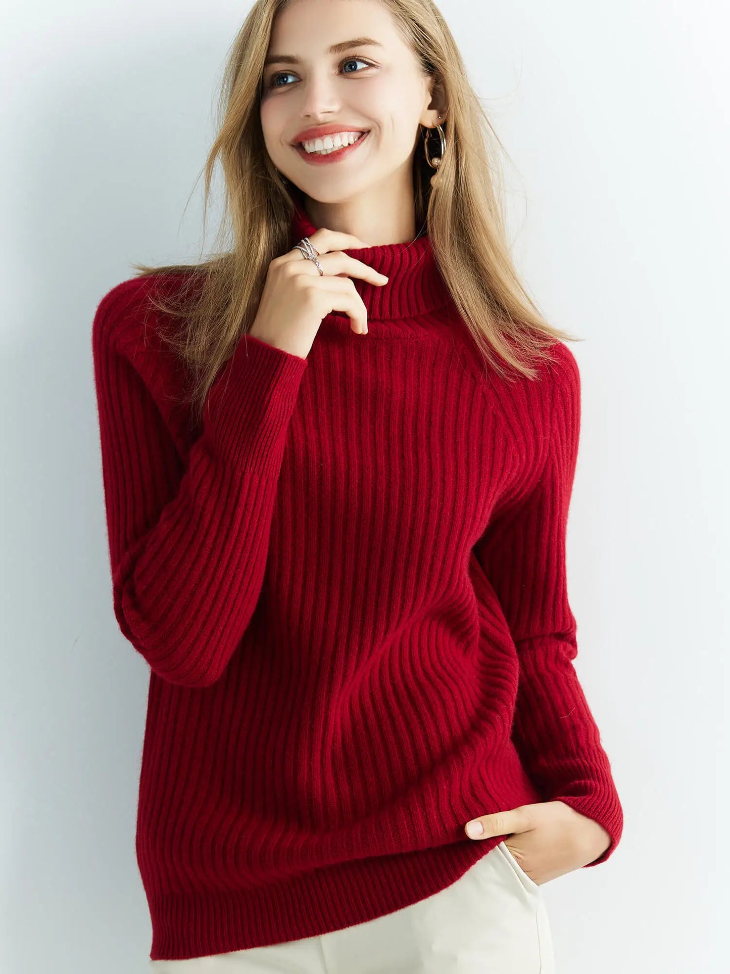 Pull Femme en Laine Mérinos 100 % – Col Roulé Tricoté Cachemire Automne Hiver