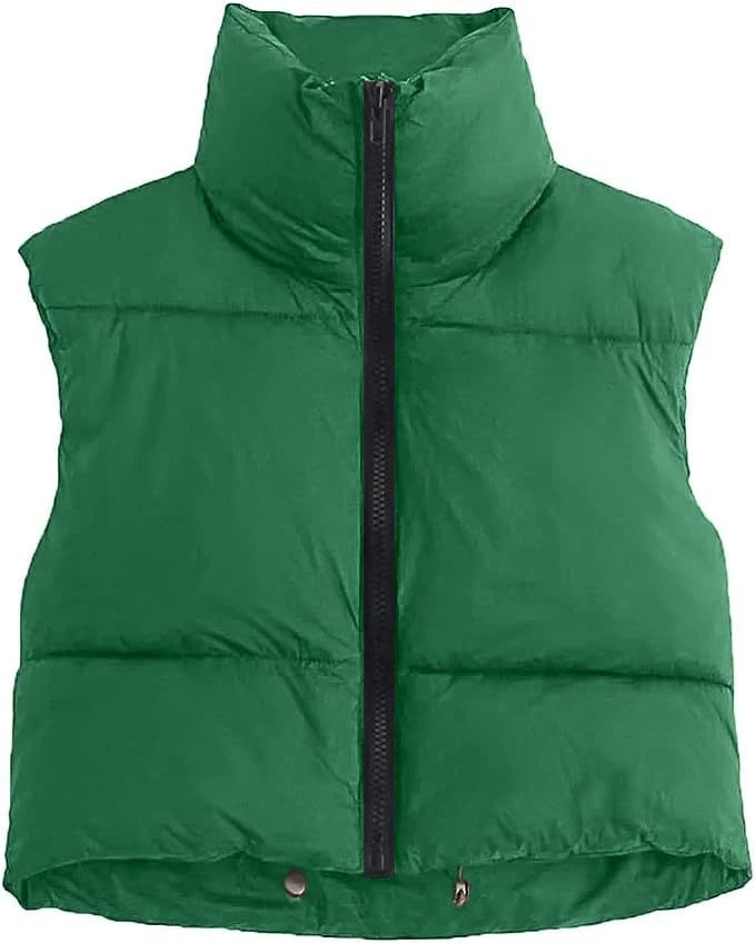 Gilet Court Doudoune Sans Manches Femme – Col Montant, Chaud & Léger