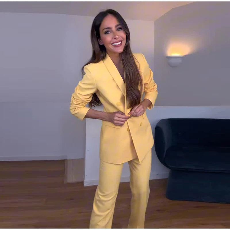 Tailleur Femme 2 Pièces – Blazer à Col Revers & Pantalon Large, Ensemble Bureau Chic 2025 | F-laglam.
