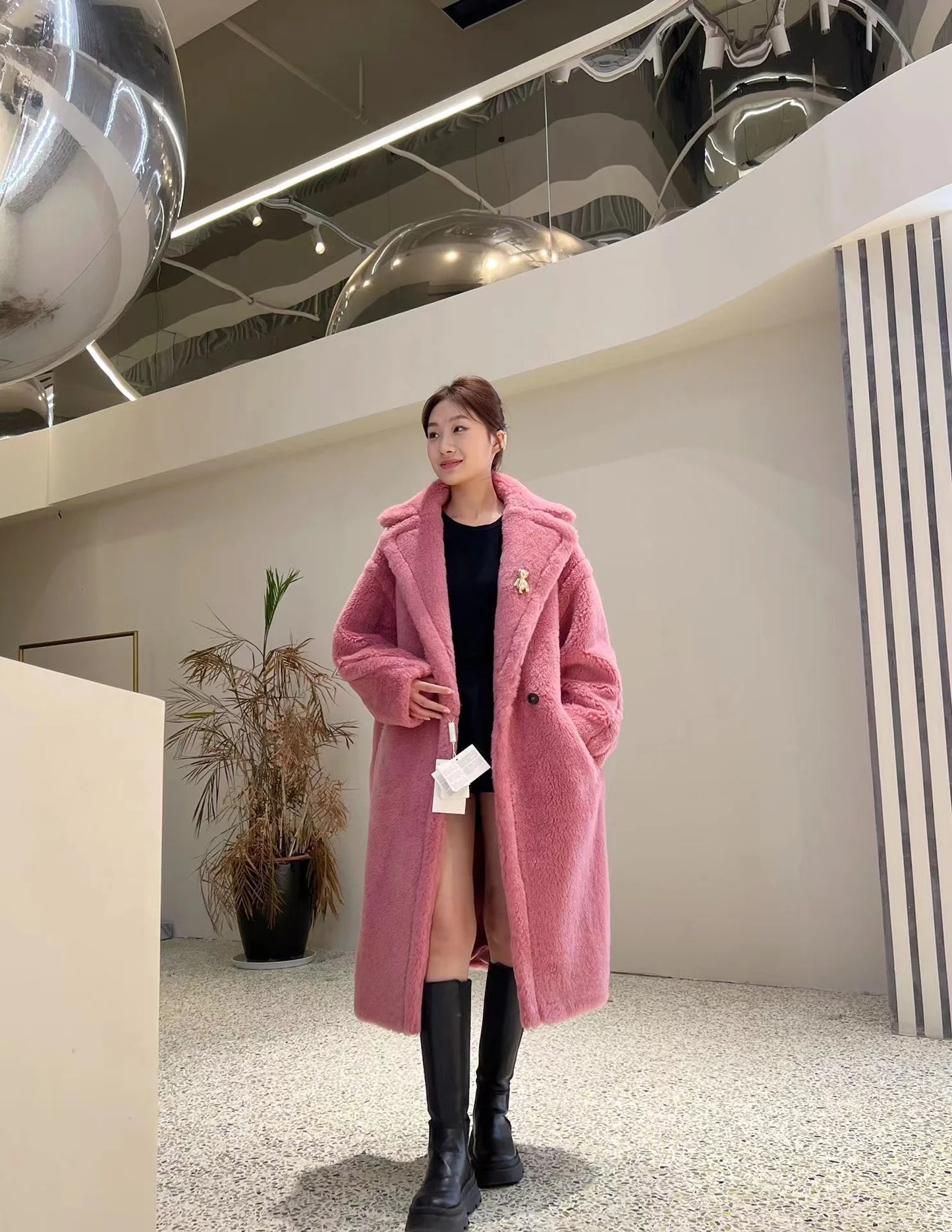Manteau Teddy Bear Femme – Laine d’Alpaga Oversize, Chaud & Doux, Style Classique Décontracté Hiver