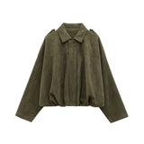 Veste Femme Suédine Synthétique PB&ZA 2025 – Coupe Ample Vert Olive