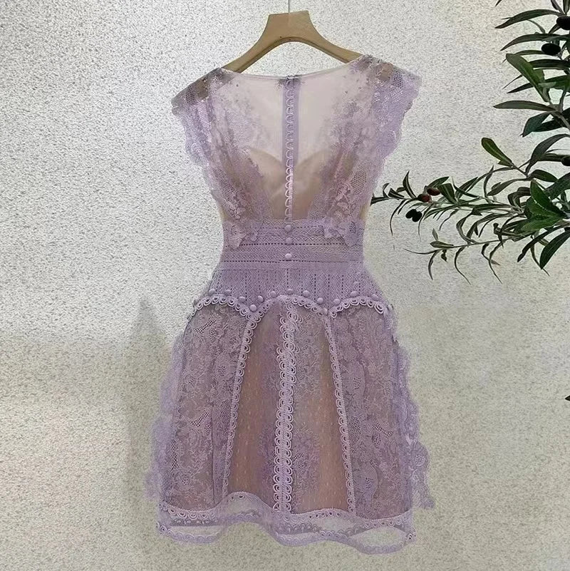 Robe midi femme à fleurs brodées – manches courtes, style vintage élégant