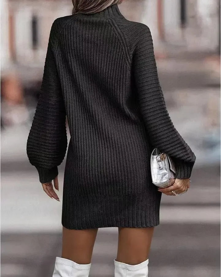Robe pull femme à col montant et manches longues – automne/hiver élégante