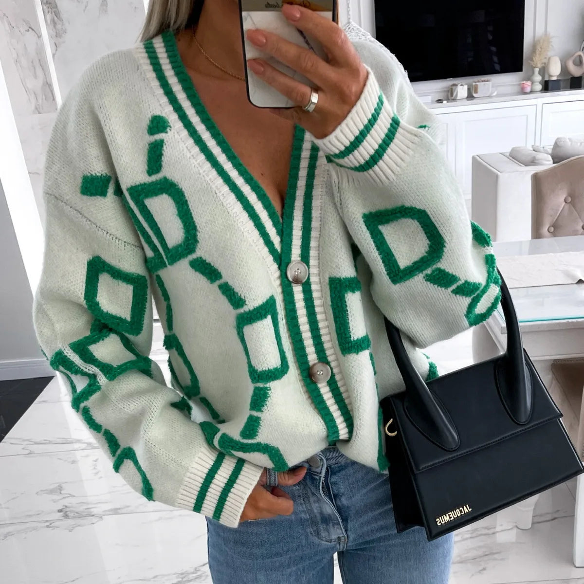 Pull Femme Sweet Heart – Tricot Vintage Loose à Col Rond, Manches Longues.