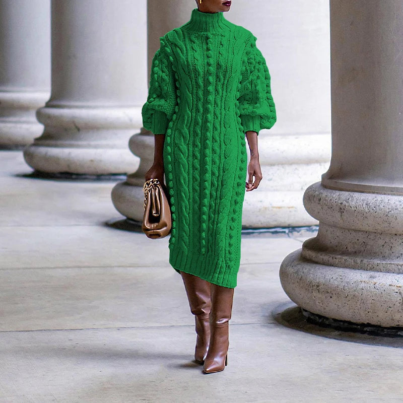 Robe Pull Femme Col Haut – Tricot Épais Fendu sur le Côté, Style Streetwear Élégant Automne Hiver.
