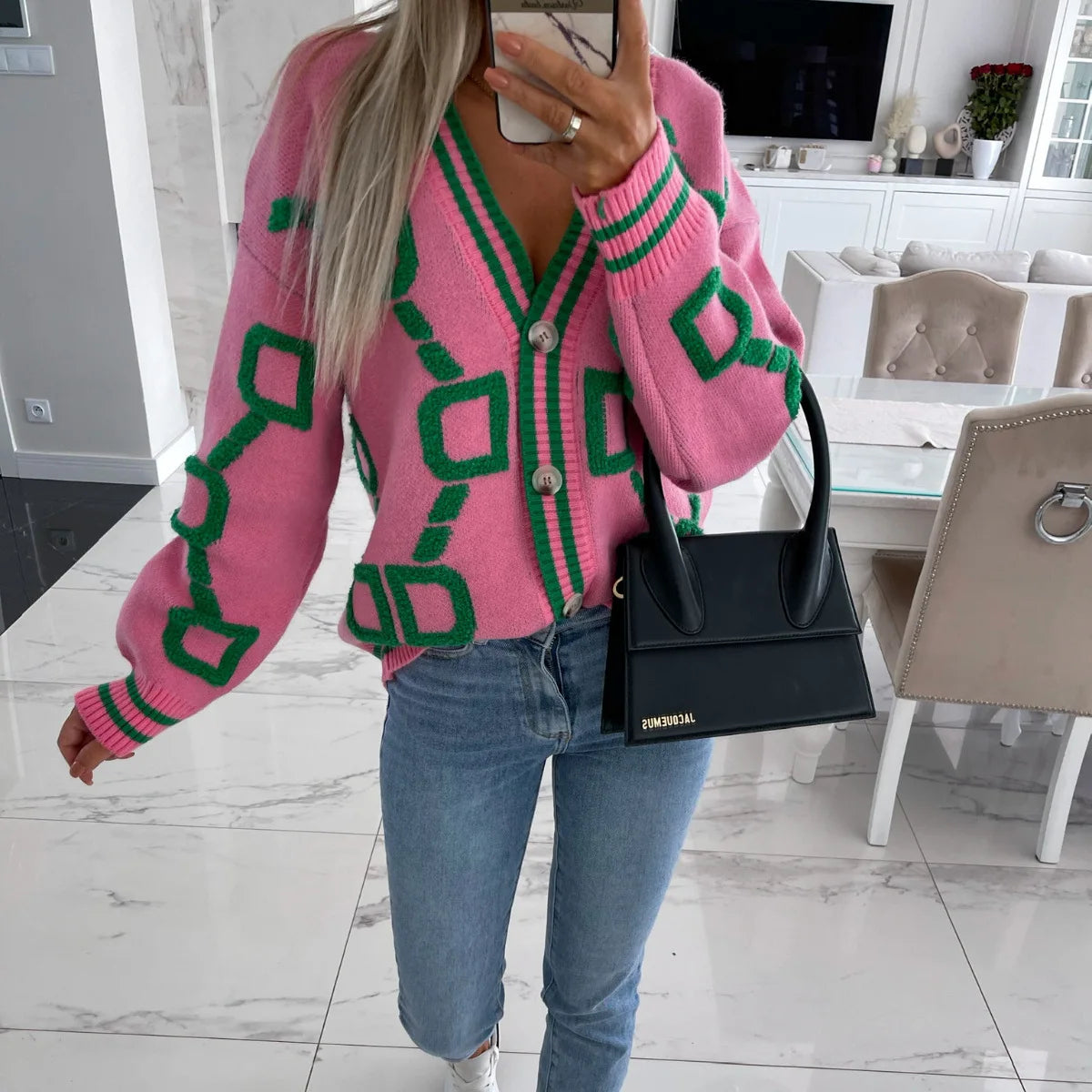 Pull Femme Sweet Heart – Tricot Vintage Loose à Col Rond, Manches Longues.