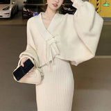 Ensemble Femme Hiver 2 Pièces – Robe Pull Tricotée & Haut Loose, Outfit Bodycon Chic Coréen Streetwear.