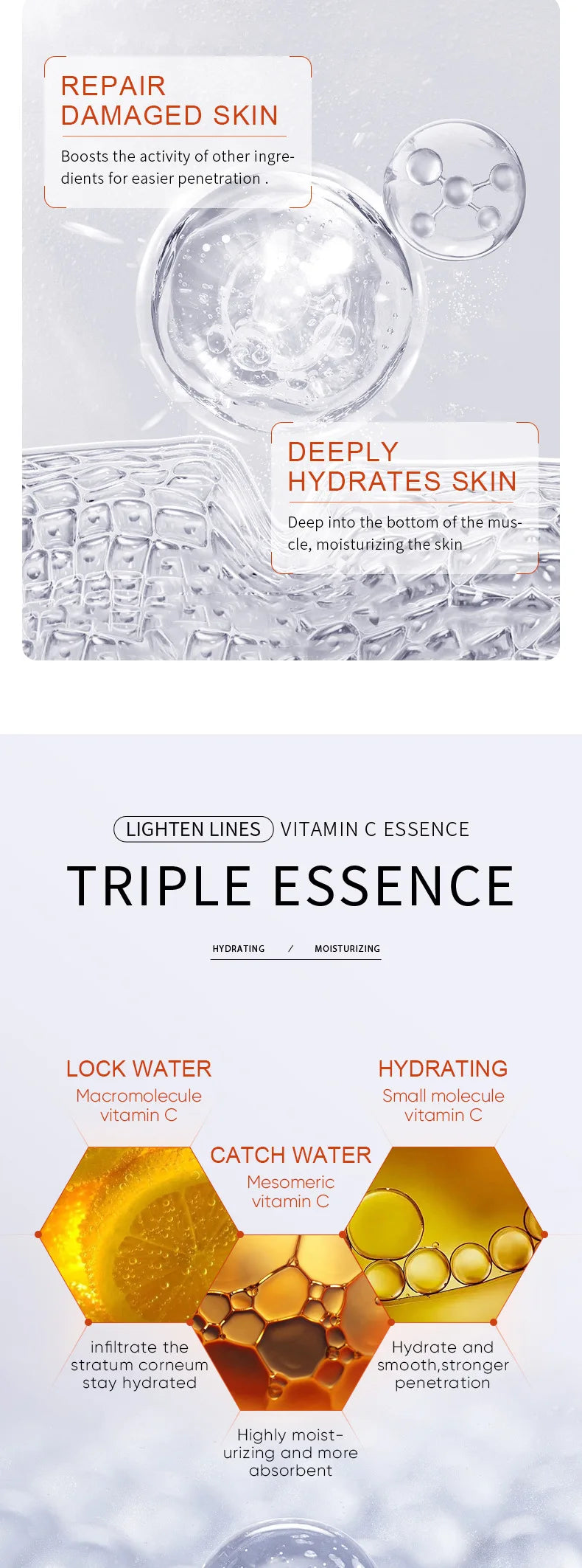 Ampoule Essence | Vitamin C Serum for Face Moisturizing Brightens Skin Repair Smooth Facial Essence Serum Facial Care Skincare