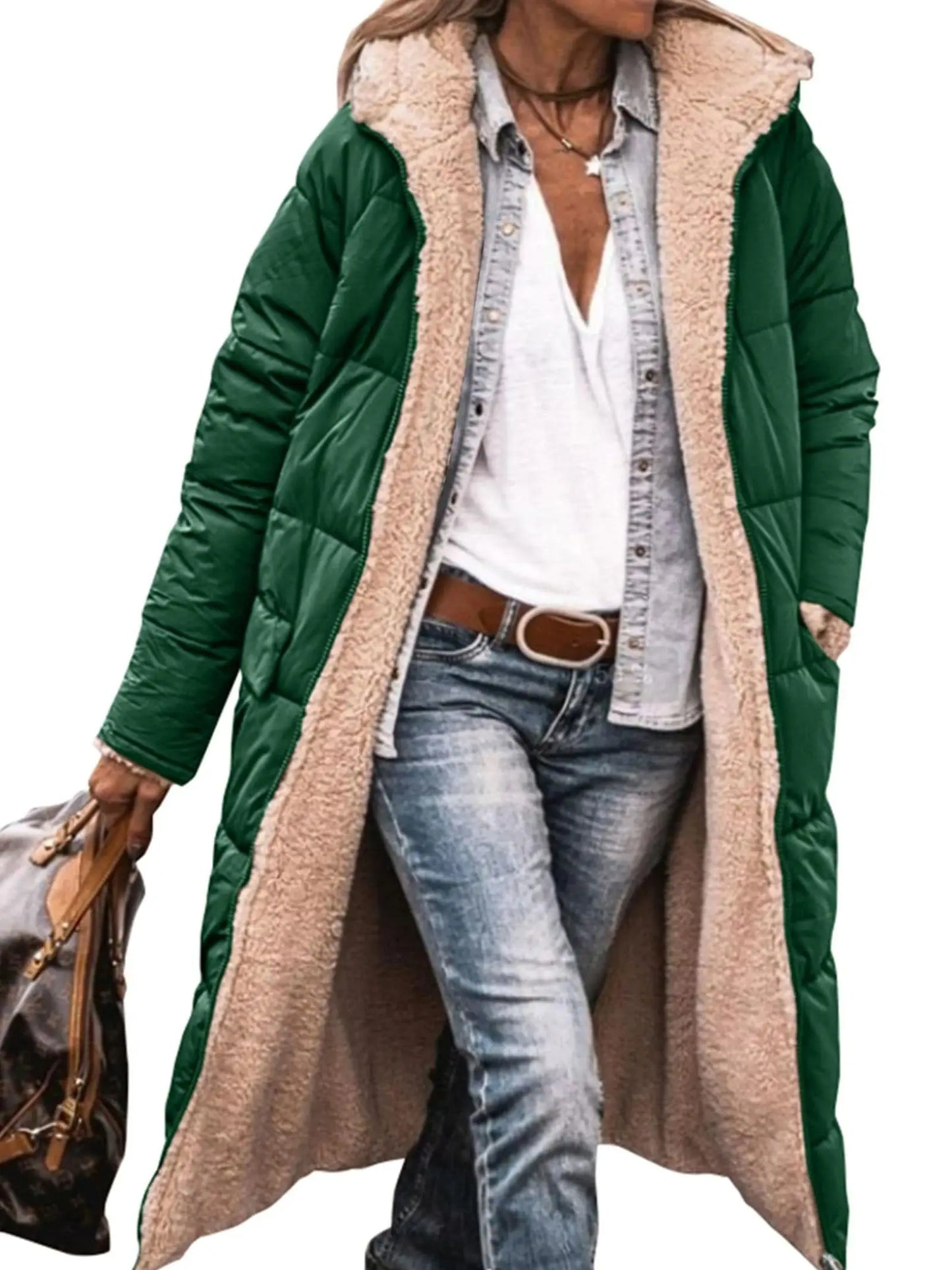 Manteau Long Femme Hiver – Veste Chaude en Laine & Polaire avec Capuche, Style Casual Chic | F-laglam.