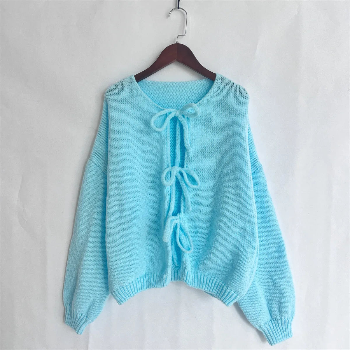 Cardigan Femme Élégant – Tricot Uni avec Lacet, Col Rond, Style Simple Chic |