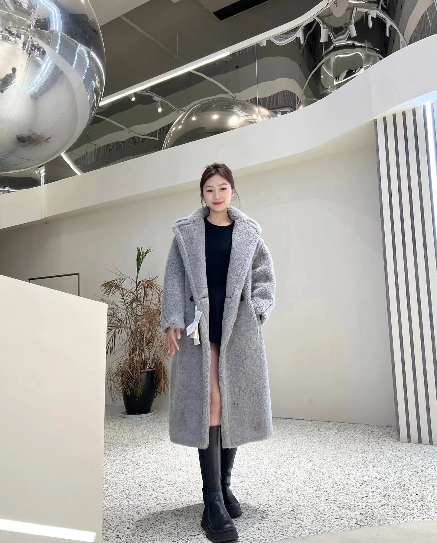 Manteau Teddy Bear Femme – Laine d’Alpaga Oversize, Chaud & Doux, Style Classique Décontracté Hiver