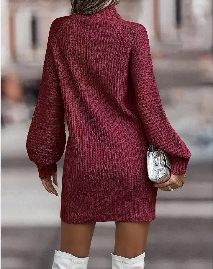 Robe pull femme à col montant et manches longues – automne/hiver élégante